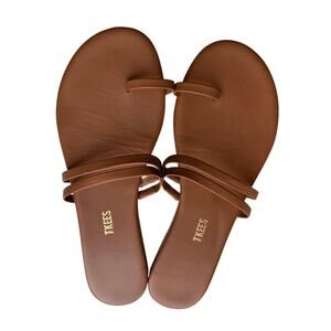 TKEES Leather Flat Sandals in Au Natural Brown Size 10
